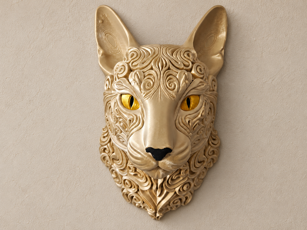 Savannah-Katze – Katzenkopf mit Tupfen als Wandbild, Farbe wählbar